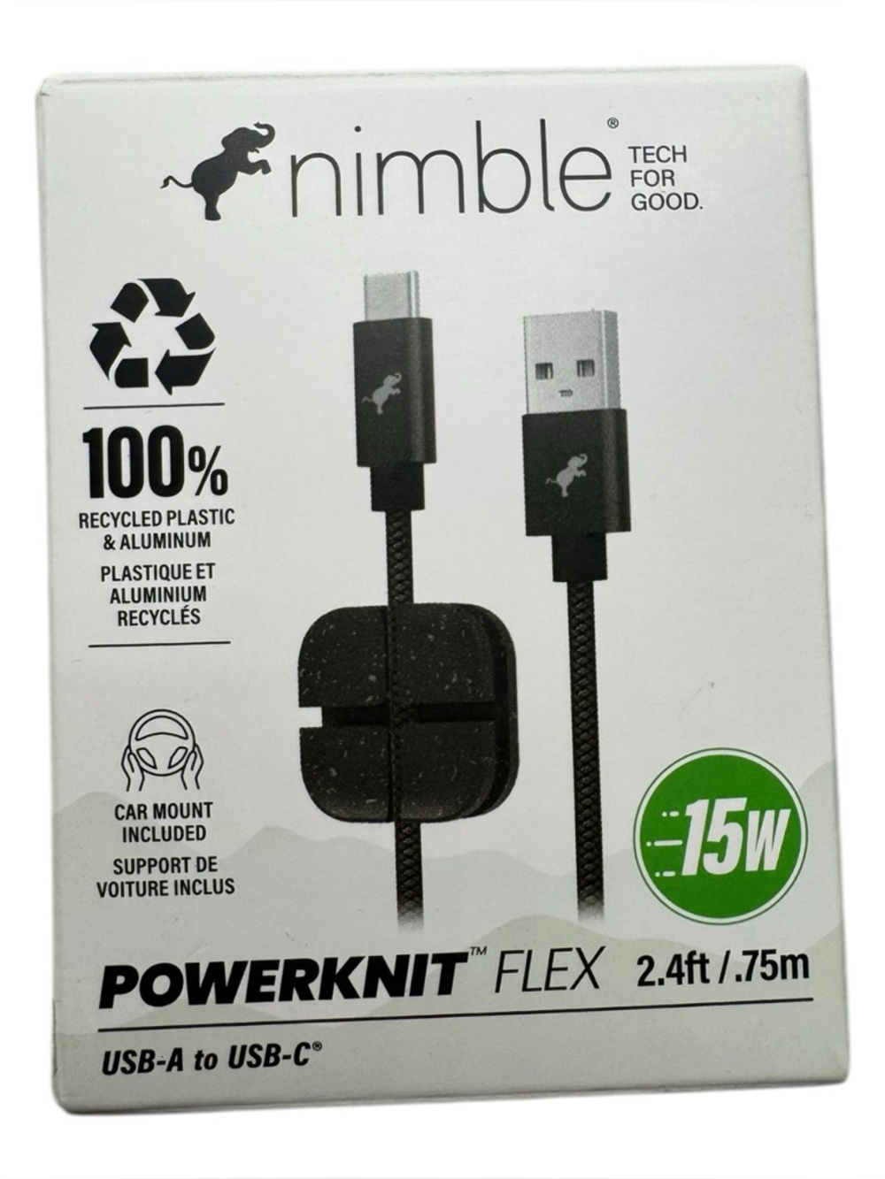 Nimble‎ Powerknit Flex USB-A to USB-C Cable 2.4ft 15W Black New in Box